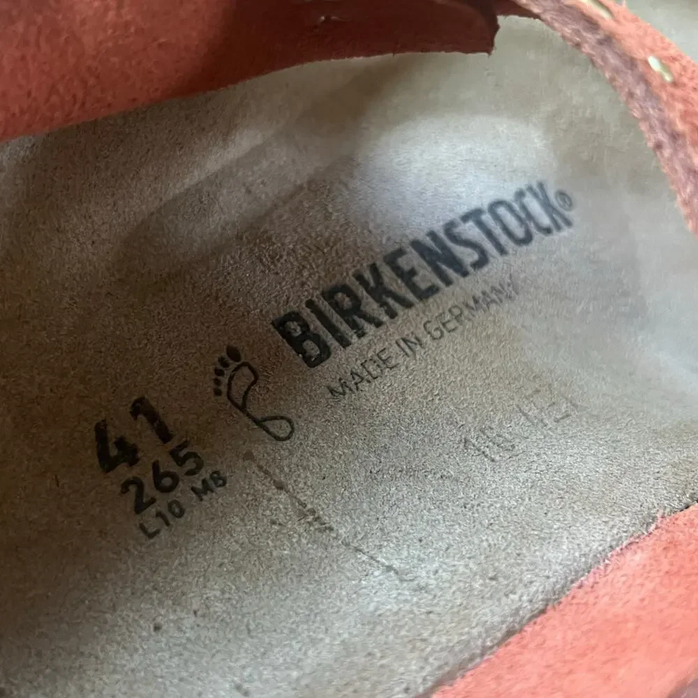 Birkenstock Gizeh Rivet Border Sandals 41 Dark Rust Terracotta Suede Thong Stud - Picture 6 of 16